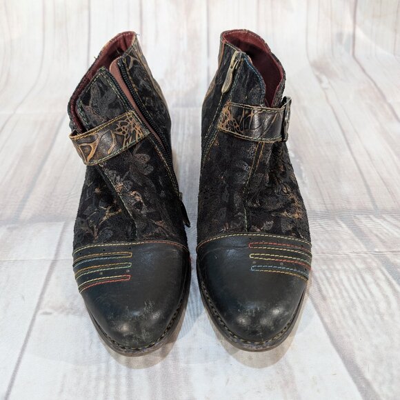 L'Artiste by Spring Step Georgiana Black Multi Leather Ankle Boots 39 - Picture 1 of 12